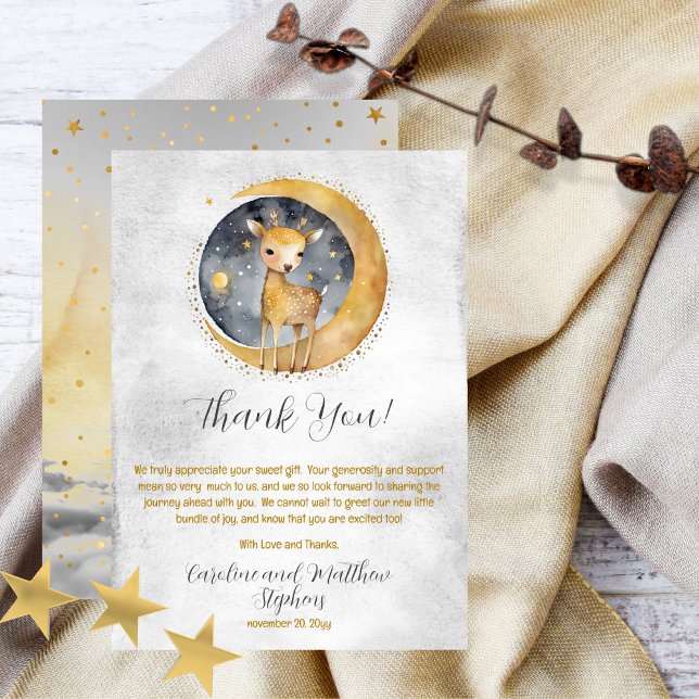 Carte De Remerciements Deer Twinkle Twinkle Little Star Baby shower (Sweet baby deer gender neutral "Twinkle, Twinkle Little Star" Baby Shower design.)