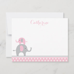 Carte de remerciements d'éléphant rose et gris