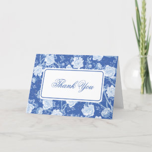 Carte De Remerciements Delft Blue Chinoiserie Flower Bird Toile