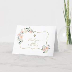 Carte De Remerciements Délicat Blush Fleurs Blanches Or Girl Baptême