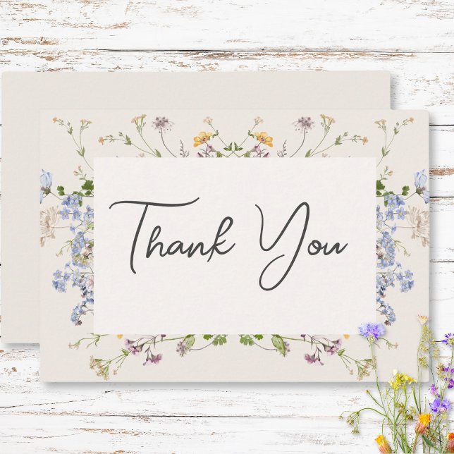 Carte De Remerciements Délicat Boho Fleurs sauvages Mariage de crème (Créateur téléchargé)