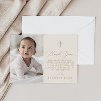 Délicat Gold Cream Photo Simple Cross Baptême