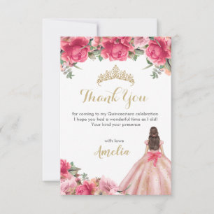 Carte De Remerciements Delicate rose Floral Princesse Rose Gold Quinceañe
