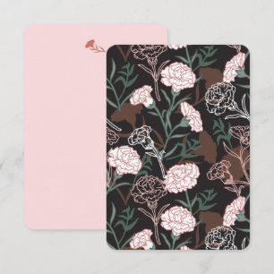 Carte De Remerciements Délicates oeillets roses avec fleurs Feuilles vert