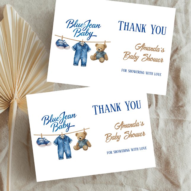 Carte De Remerciements Denim Bear Clothesline Boy Blue Jean Baby shower (Créateur téléchargé)