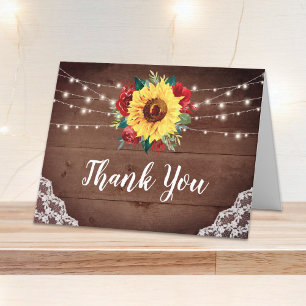 Carte De Remerciements Dentelle de tournesol rustique Mariage de fleurs r