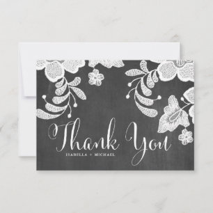 Carte De Remerciements Dentelle florale blanche rustique sur le tableau d