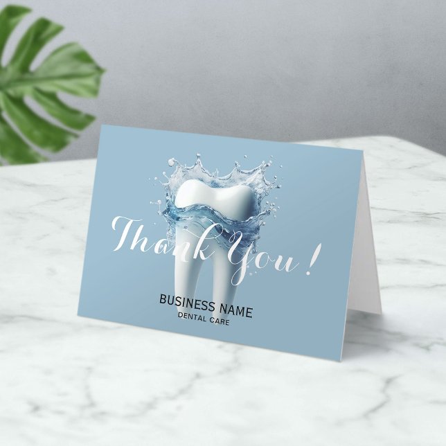 Carte De Remerciements Dentiste Tooth et Eau Bleu Bureau dentaire (Créateur téléchargé)