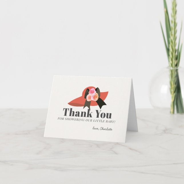 Carte De Remerciements Derby Style Grand Baby shower Rose Casquette rouge (Devant)