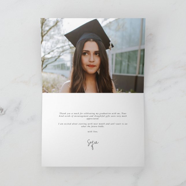 Carte De Remerciements Dernière Élégant Script Graduation Photo + Message (Intérieur)