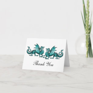 Carte de remerciements des dragons élégants Turquo