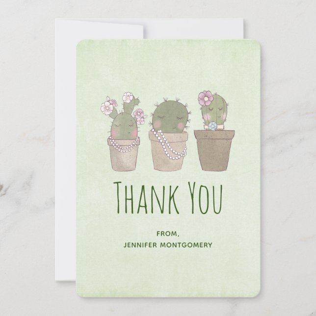 Carte De Remerciements Design d'aquarelle Trio Cactus Trio mignon et sour (Devant)