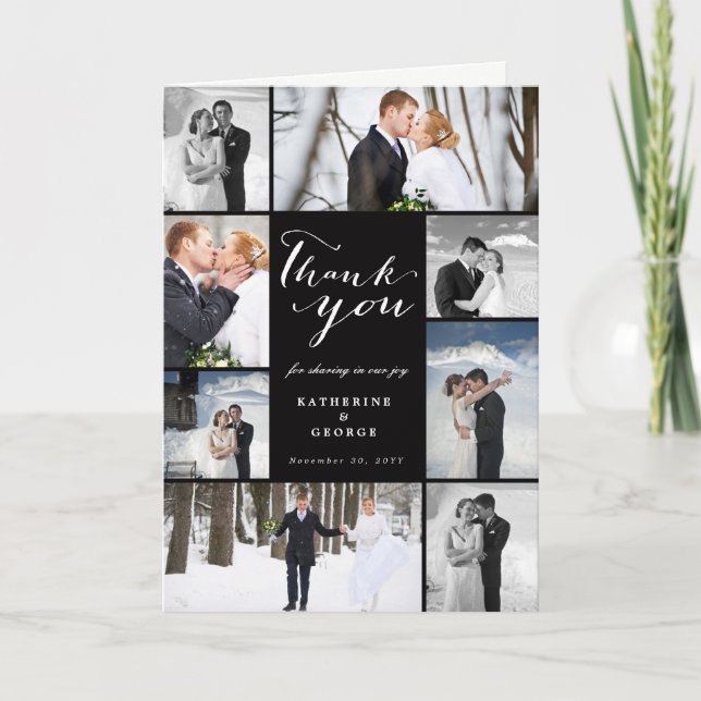 Carte De Remerciements Design Mariage moderne de 8 photos de script (Devant)