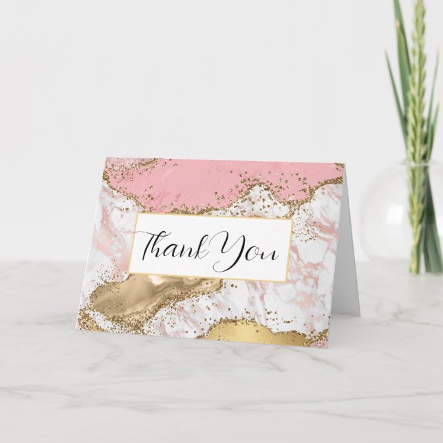 Carte De Remerciements Design Rose de luxe en marbre rose or (Devant)