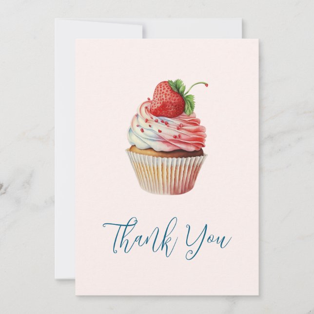 Carte De Remerciements Dessert sucré à la fraise Cupcake (Devant)