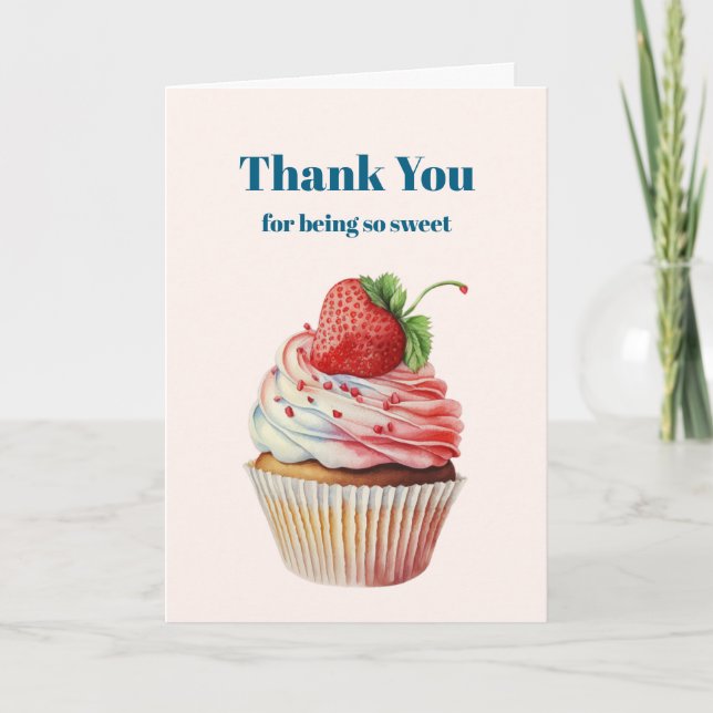 Carte De Remerciements Dessert sucré à la fraise Cupcake (Devant)