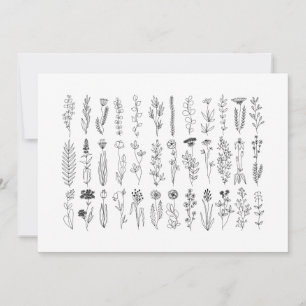 Carte De Remerciements Dessin à l'encre de fleurs et d'herbes