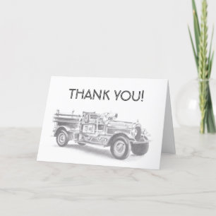 Carte De Remerciements dessin au crayon vintage pour camion à feu