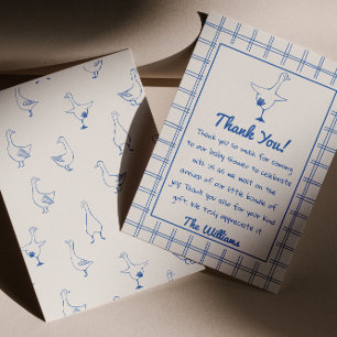 Carte De Remerciements Dessin Blue Silly Goose En vichy Baby shower garço