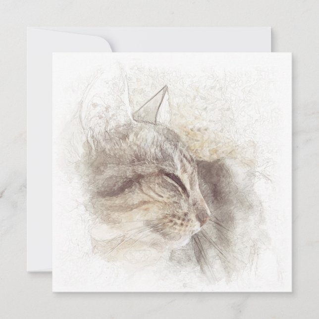 Carte De Remerciements Dessin de crayon numérique de chat Calme (Devant)