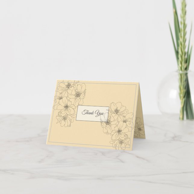 Carte De Remerciements Dessin de fleurs à la ligne au crayon élégant reme (Devant)