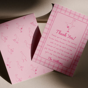 Carte De Remerciements Dessin Rose Silly Goose En vichy Baby shower fille