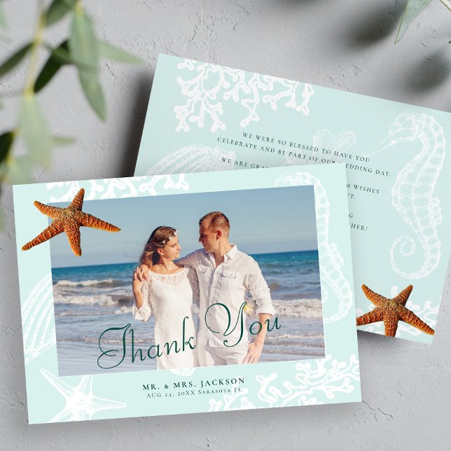 Carte De Remerciements Destination plage étoile de mer photo mariage (Créateur téléchargé)