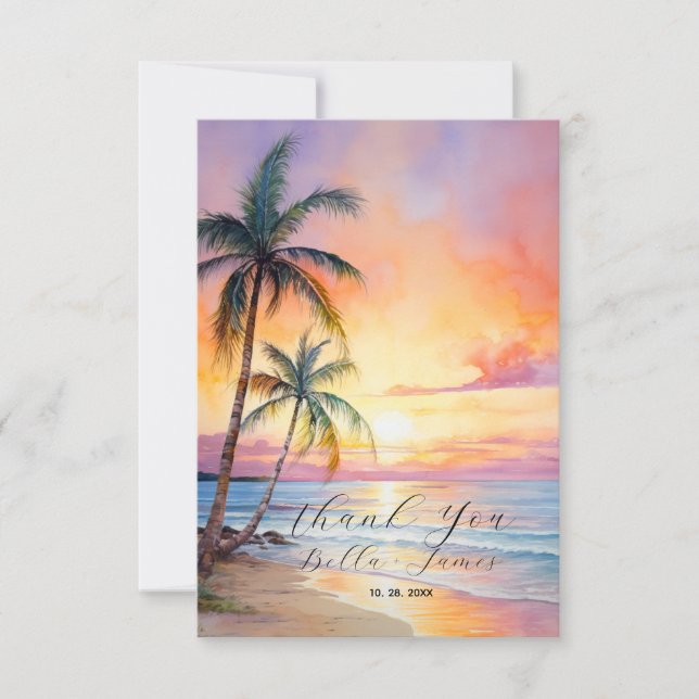 Carte De Remerciements Destination Sunset Beach Wedding (Devant)