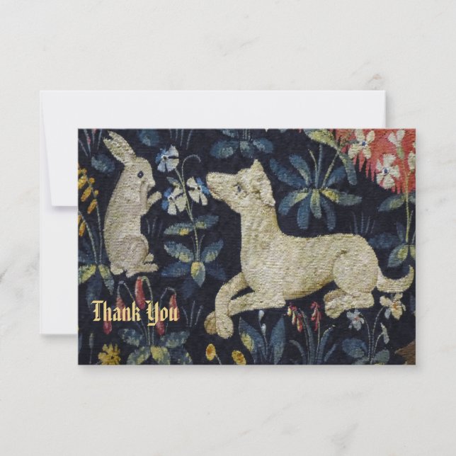 Carte De Remerciements Détail de la tapisserie de lapin et de chien (Devant)