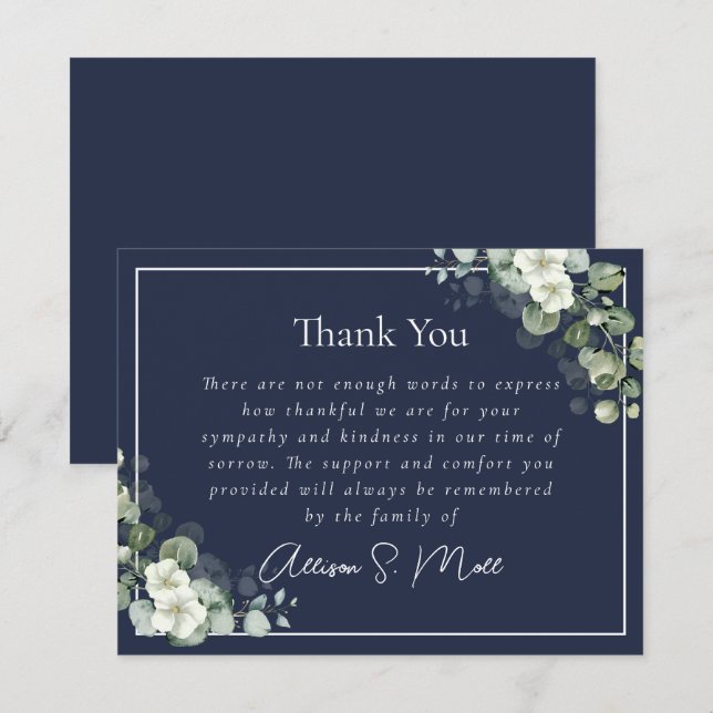 Carte De Remerciements Deuil funéraire Eucalyptus Bleu (Devant / Derrière)