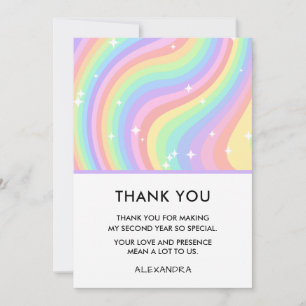 Carte De Remerciements Deux Anniversaire Groovy Rétro Pastel Arc-en-ciel