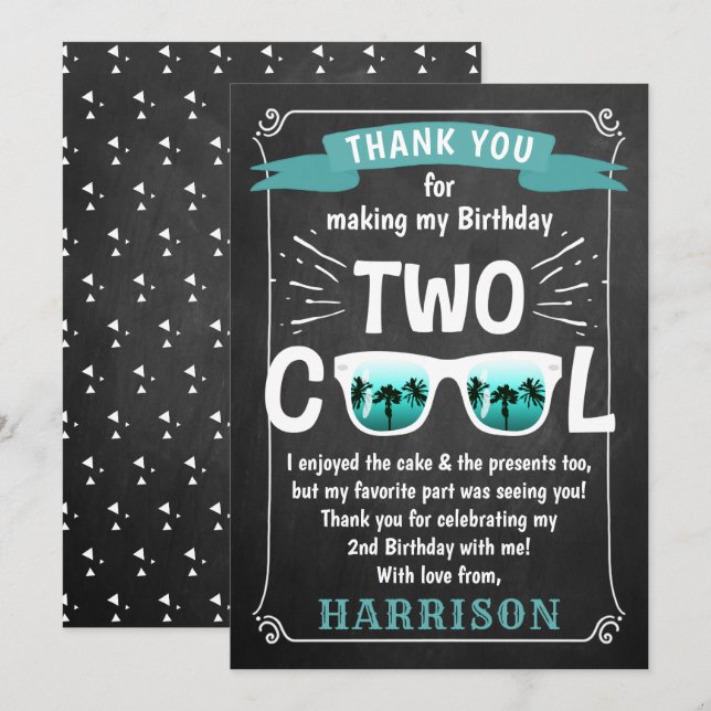 Carte De Remerciements Deux Cool Chalkboard Boys 2e anniversaire (Devant / Derrière)
