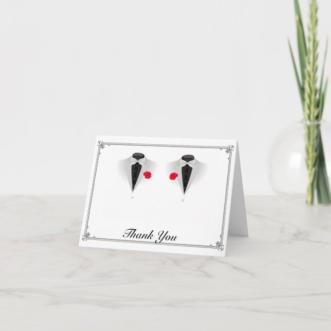 Carte De Remerciements Deux costumes sur un remerciement de mariage gay b (Devant)