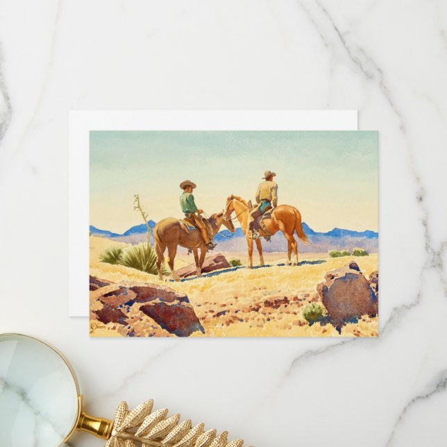 Carte De Remerciements Deux cowboys à cheval par Maynard Dixon (Devant/Arrière en situation)