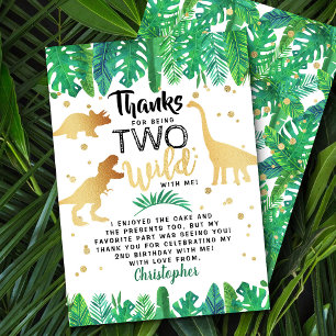 Carte De Remerciements Deux Dinosaures Sauvages Deuxième Anniversaire