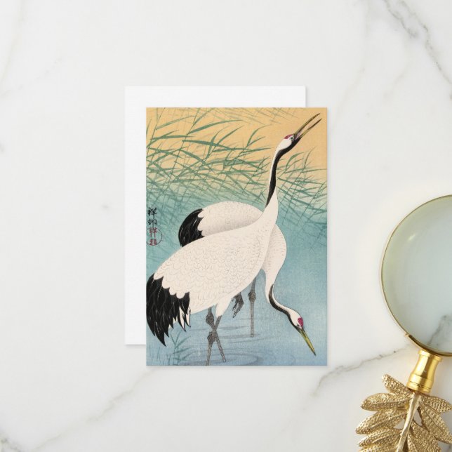 Carte De Remerciements Deux grues par Ohara Koson (Devant/Arrière en situation)
