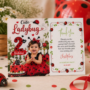 Carte De Remerciements Deux jolies coccinelles Fête d'anniversaire de 2 a