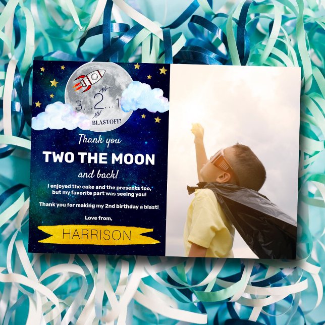 Carte De Remerciements Deux La Lune 2e photo d'anniversaire (Créateur téléchargé)