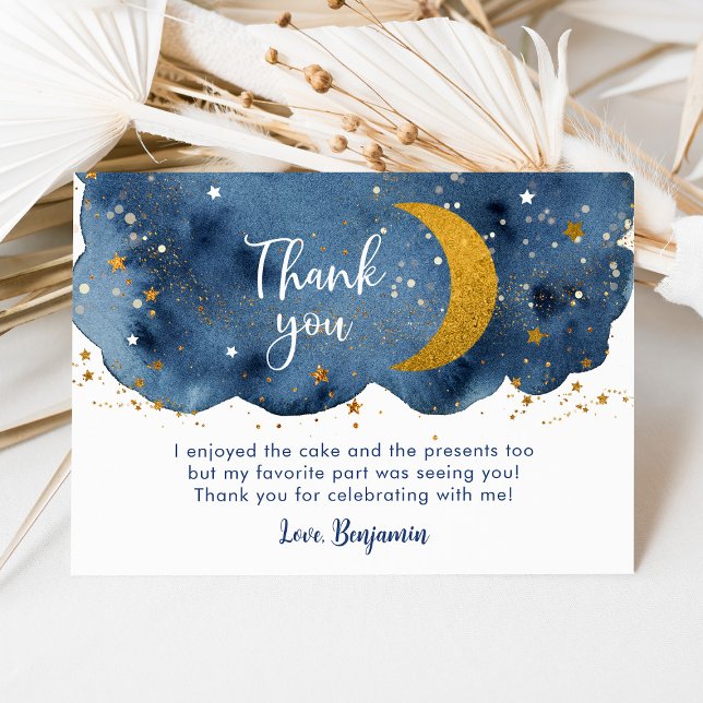 Carte De Remerciements Deux la Lune Marine Gold Galaxy Anniversaire (Créateur téléchargé)