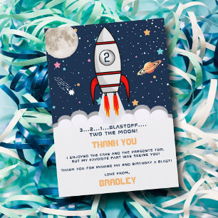 Carte De Remerciements Deux lune Rocket Ship 2e anniversaire