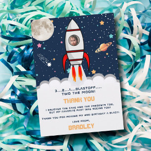 Carte De Remerciements Deux lune Rocket Ship 2e anniversaire Photo
