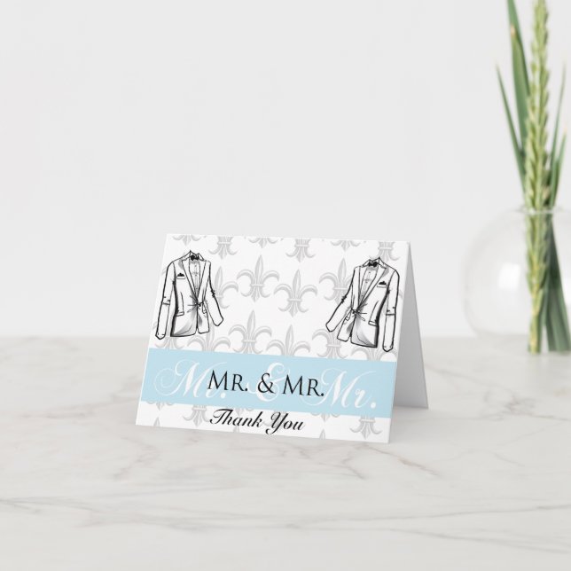 Carte De Remerciements Deux Mercis gais de mariage de marié de smoking (Devant)
