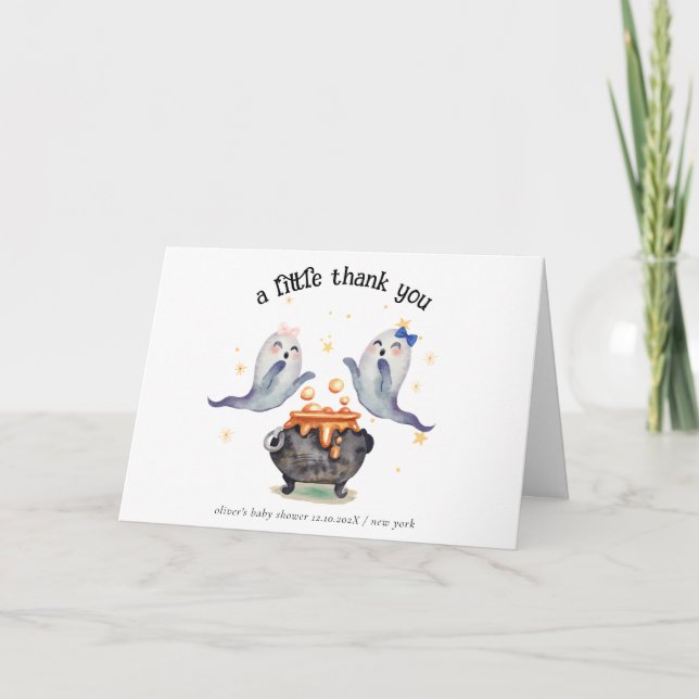 Carte De Remerciements Deux petits Boos Ghost Halloween Twins Baby shower (Devant)