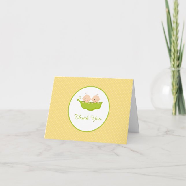 Carte De Remerciements Deux petits pois dans une poitrine, Twins Thank Yo (Devant)