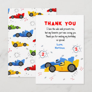 Carte De Remerciements Deux voitures de course rapides pour le 2e anniver