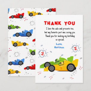 Carte De Remerciements Deux voitures de course rapides pour le 2e anniver