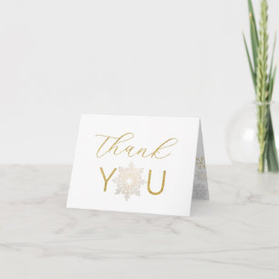 Carte de remerciements d'hiver Gold Snowflon