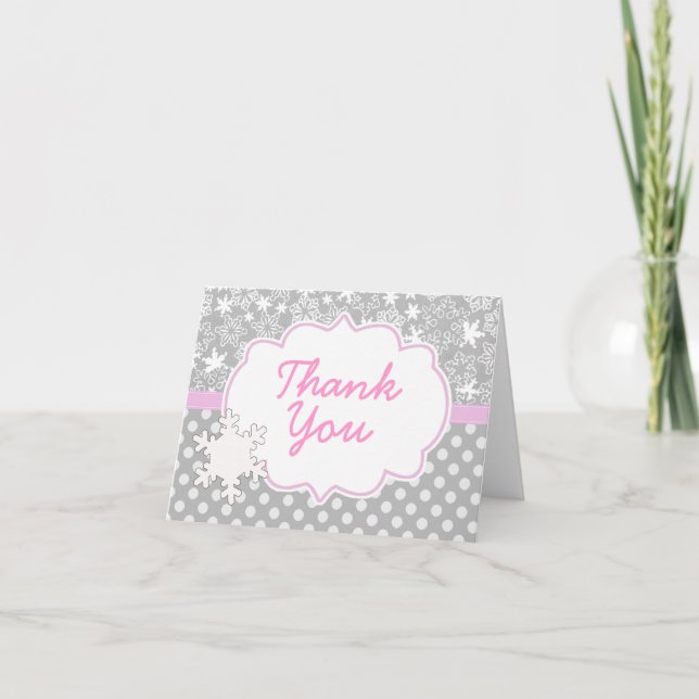 Carte de remerciements d'hiver rose à l'invitation (Devant)