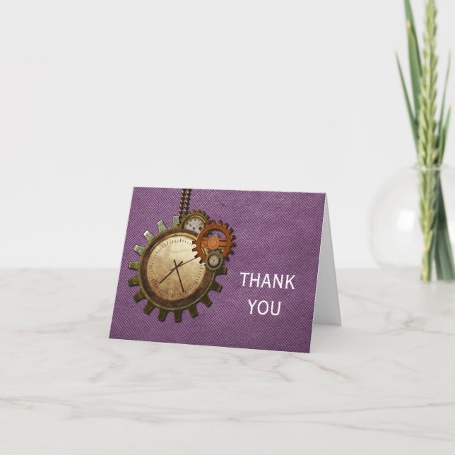 Carte de remerciements d'horloge vintage, violet (Devant)