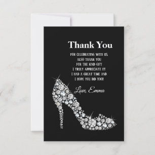 Carte De Remerciements diamant talons hauts parties scintillant élégant m